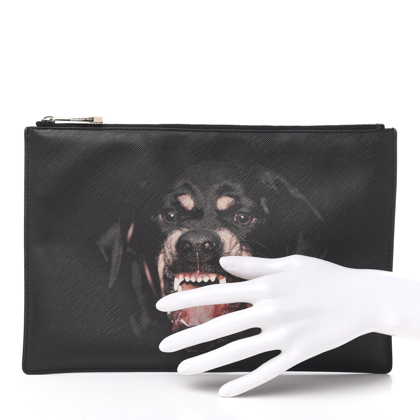Texutured Coated Canvas Rottweiler Print Medium Cosmetic Pouch Black