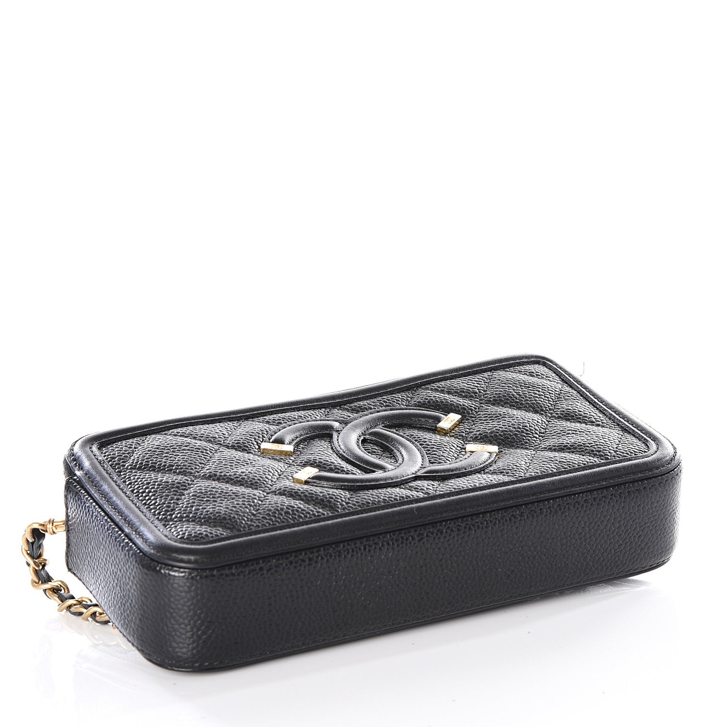 Caviar Quilted CC Filigree Clutch With Chain Black