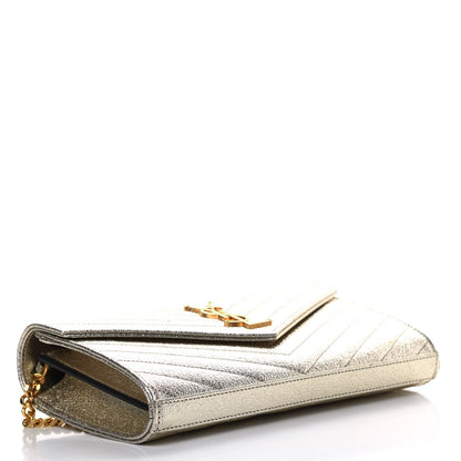 Saint Laurent Metallic Grain De Poudre Matelasse Chevron Monogram Chain Wallet Gold 4 of 12