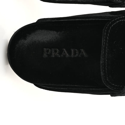 Prada Velluto Metal Triangle Logo 20mm Flat Mules 35 Black 9 of 10