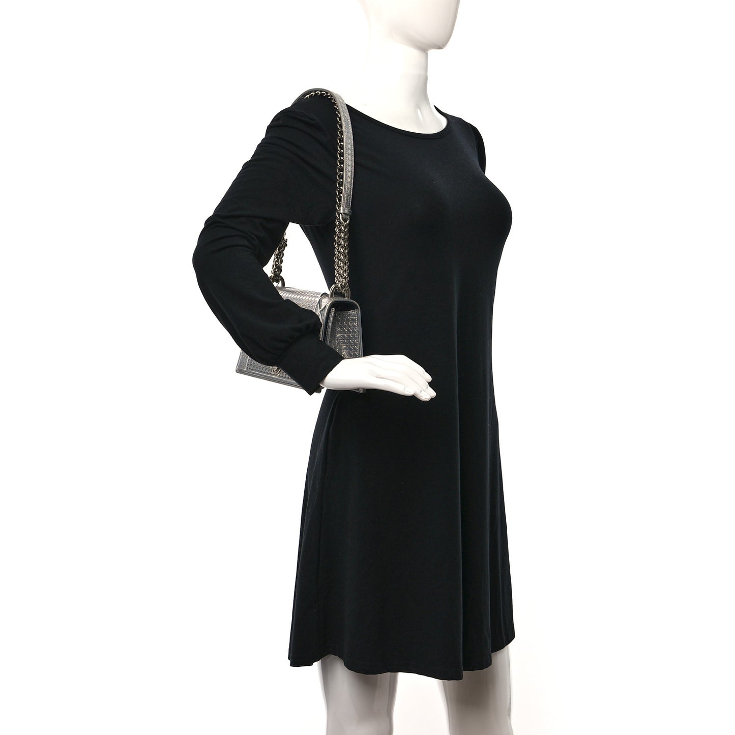 Metallic Patent Micro-Cannage Small Diorama Flap Bag Silver