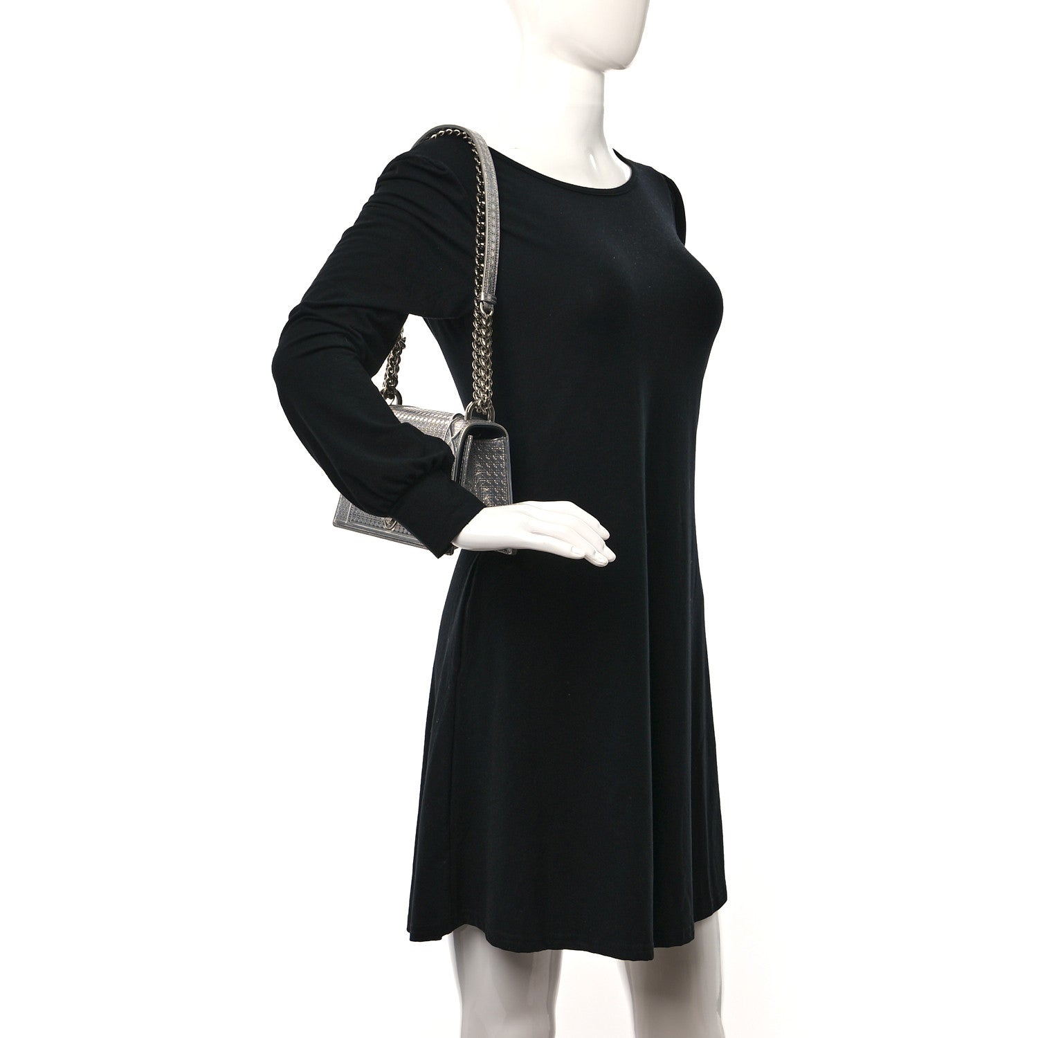 Christian Dior Metallic Patent Micro-Cannage Small Diorama Flap Bag Silver 2 of 14