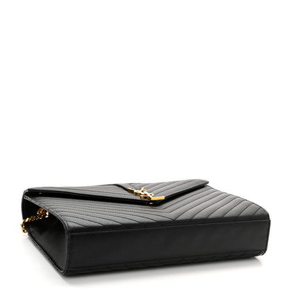 Saint Laurent Grain De Poudre Matelasse Chevron Large Monogram Satchel Black 3 of 11