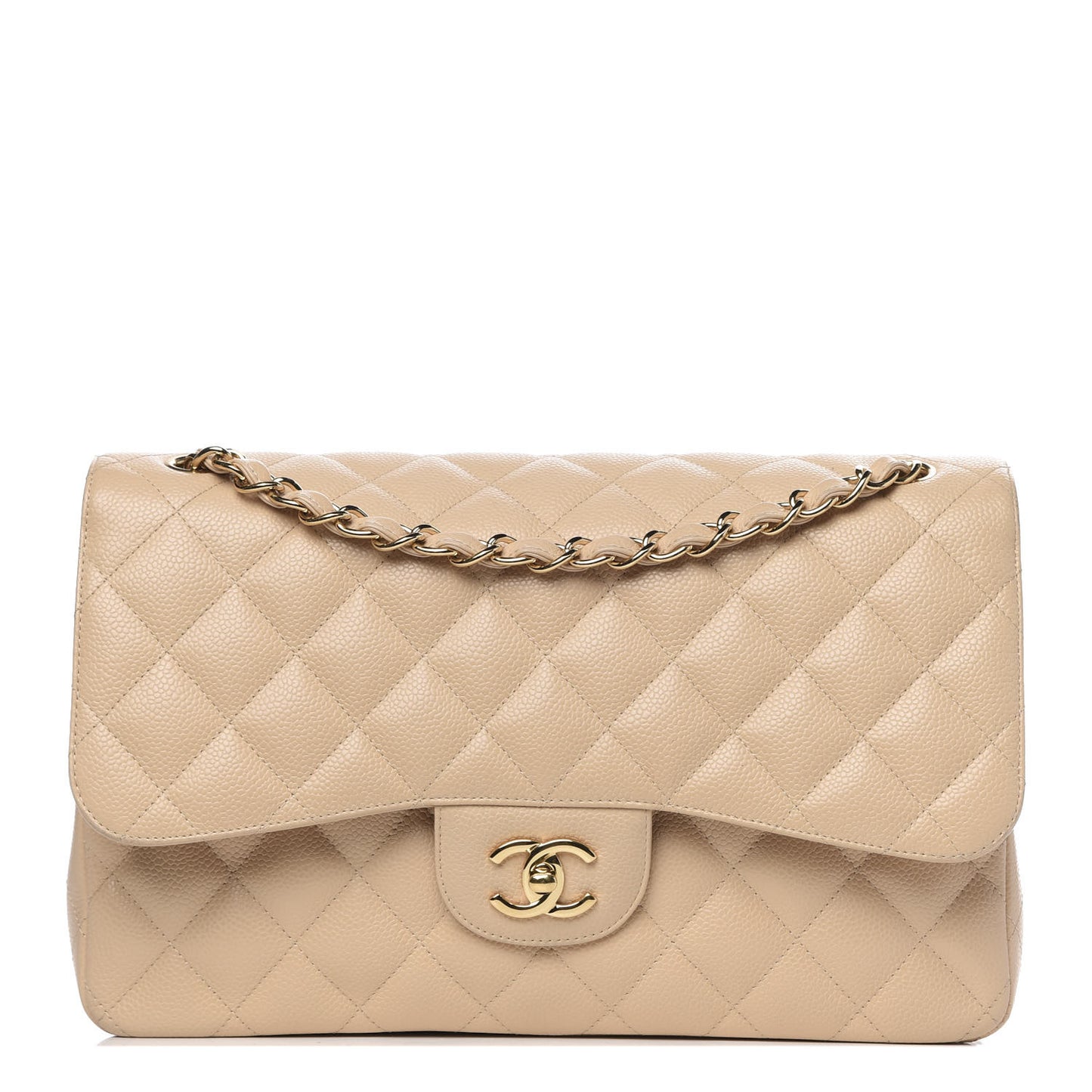 Caviar Quilted Jumbo Double Flap Beige Clair