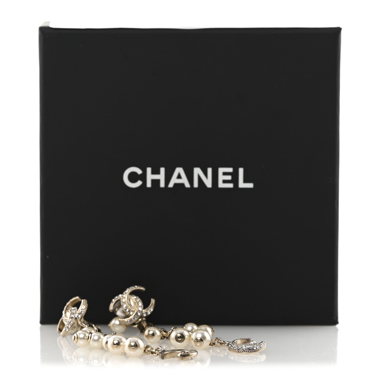 Chanel Metal Pearl CC Moon Clip On Earrings Gold 5 of 5