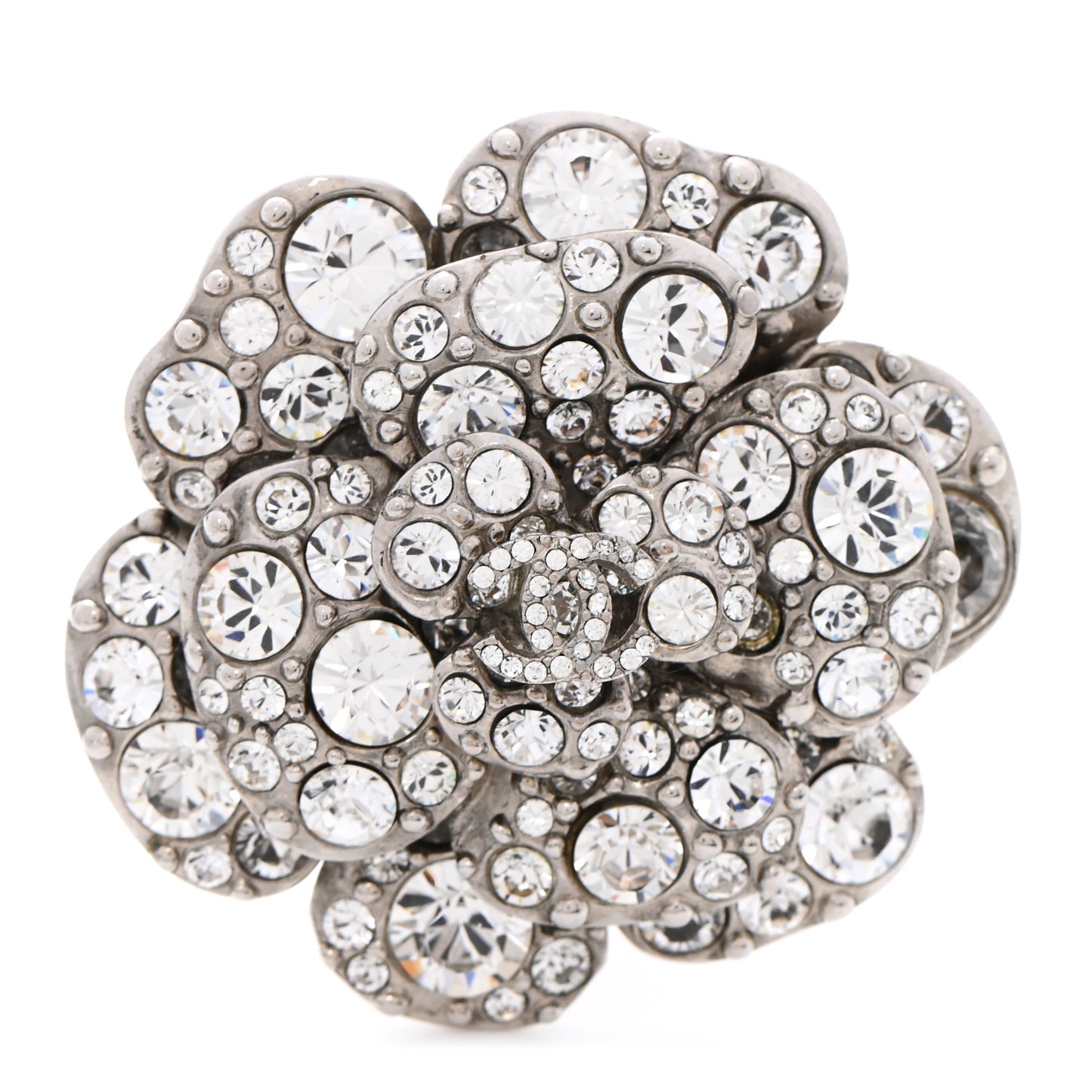 Swarovski Crystal Camellia CC Brooch Silver