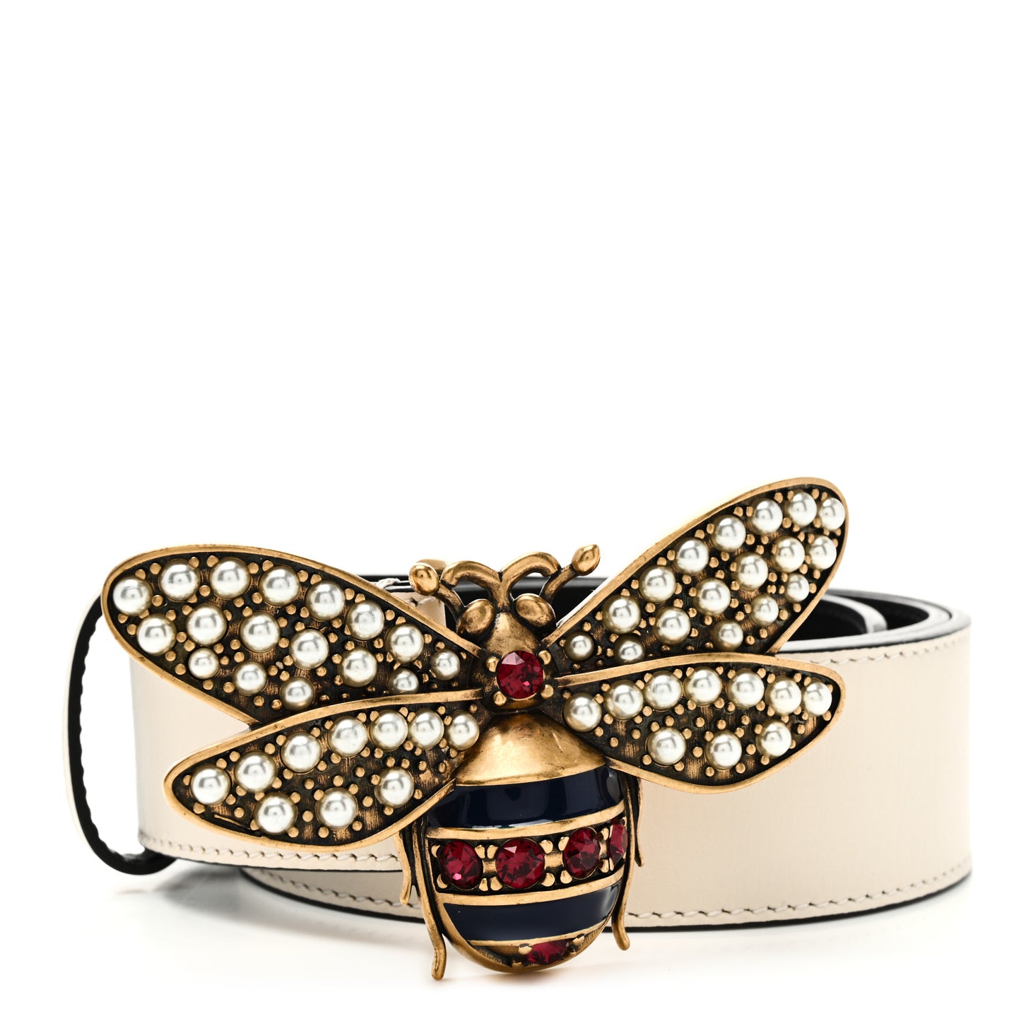 Calfskin Queen Margaret Bee Belt 85 34 White