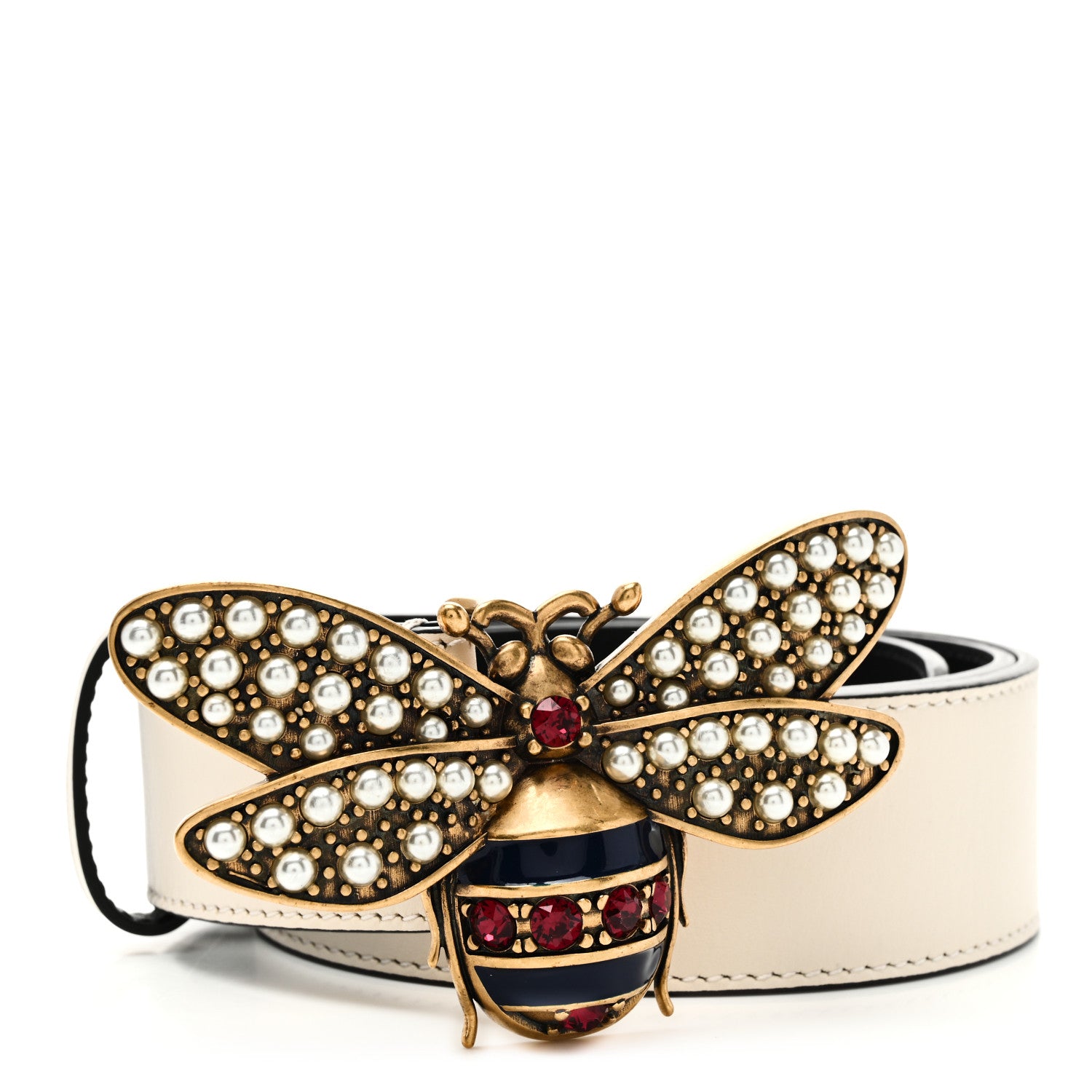 Gucci Calfskin Queen Margaret Bee Belt 85 34 White 1 of 6