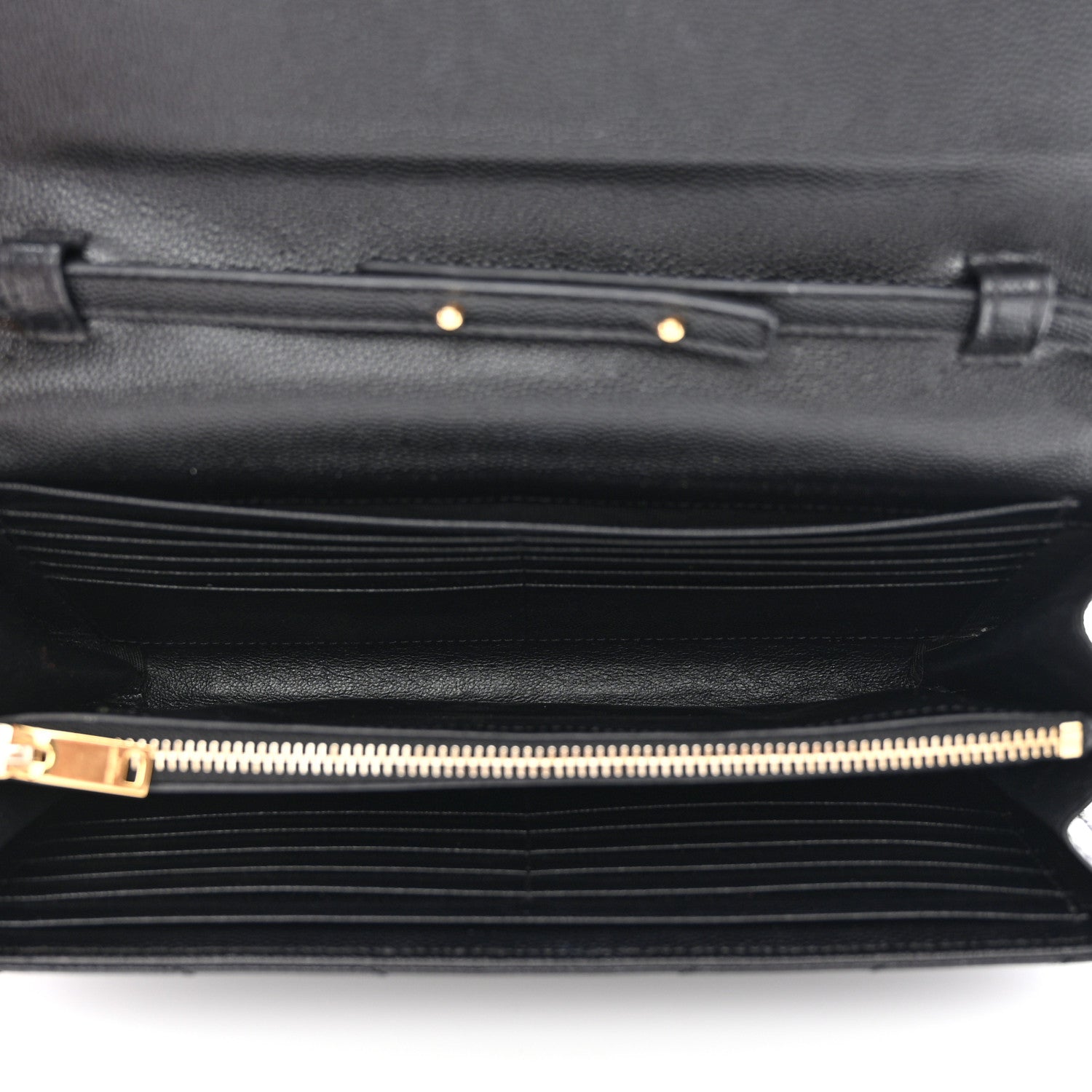 Saint Laurent Grain De Poudre Matelasse Chevron Monogram Chain Wallet Black 5 of 10