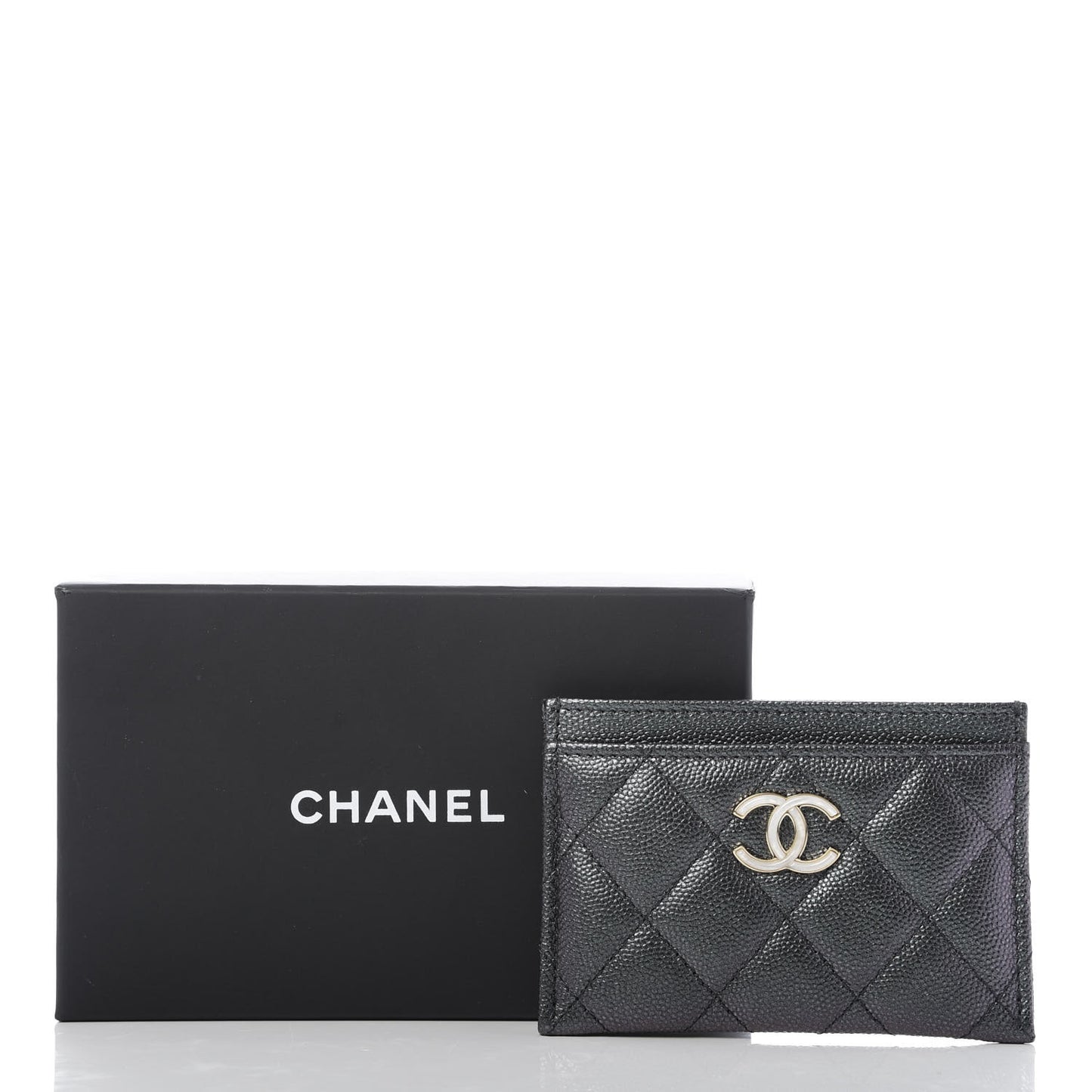 Iridescent Caviar Quilted Card Holder Black