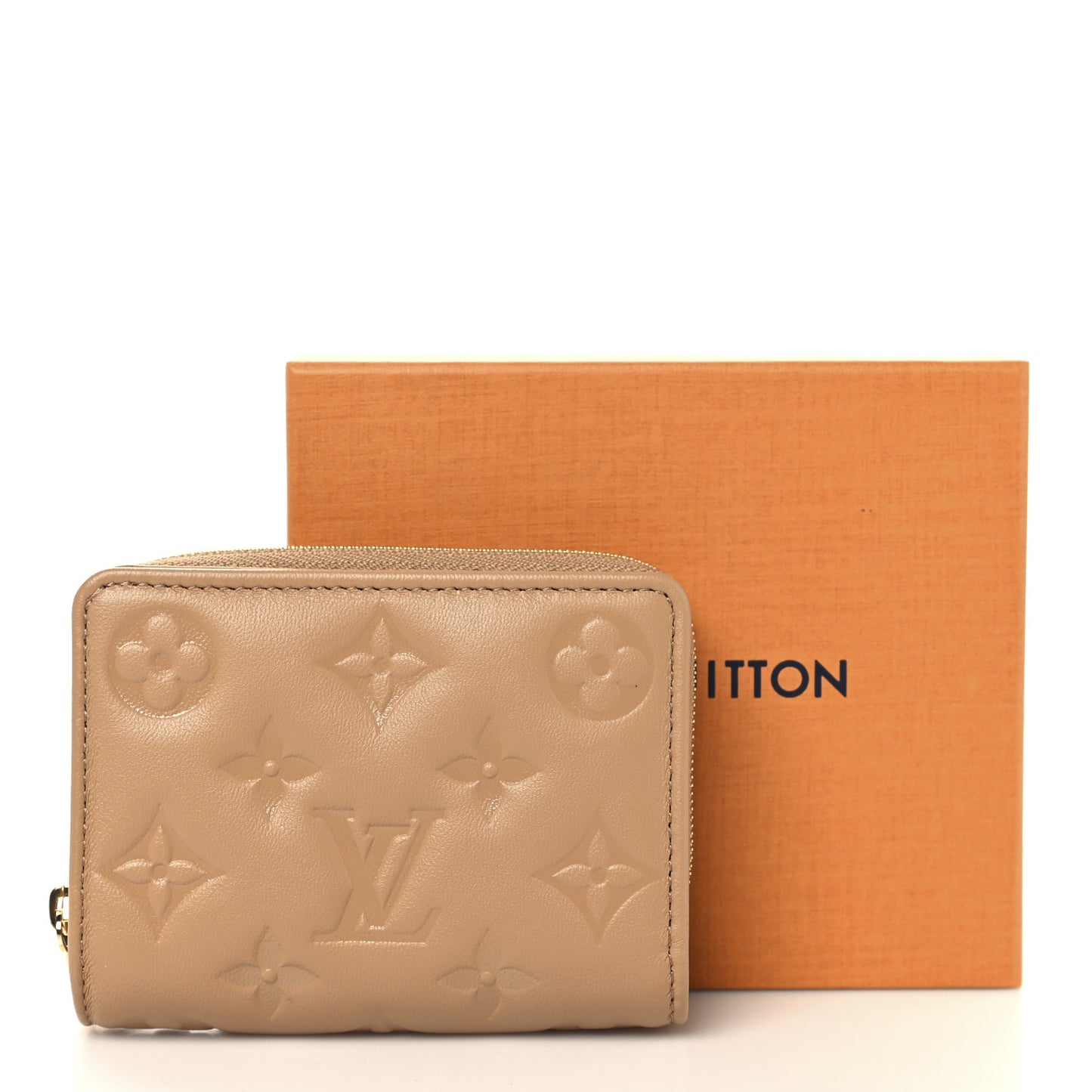 Lambskin Embossed Monogram Lou Coussin Wallet Camel