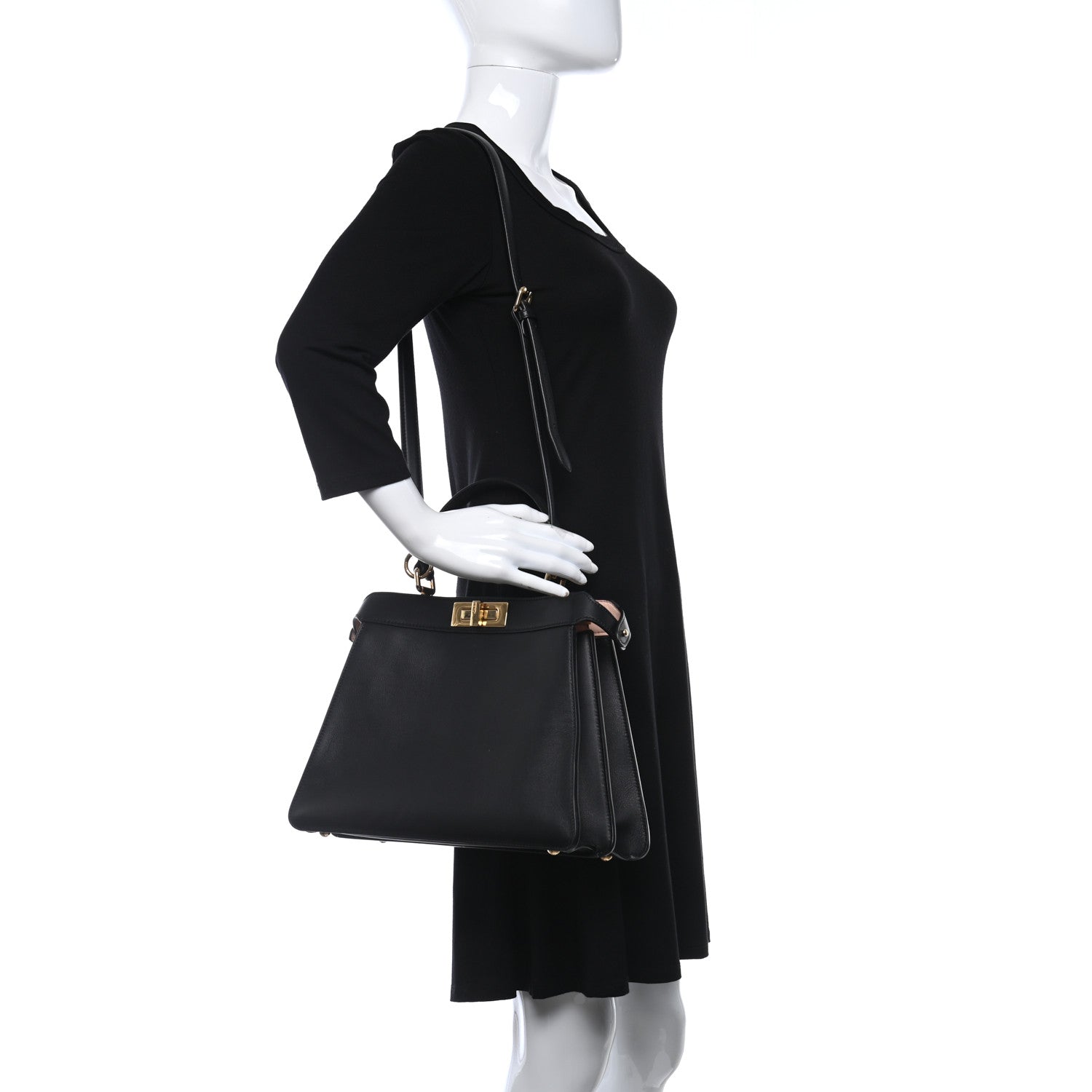 Fendi Vitello Seta Shiny Nappa Medium Peekaboo I SEE U Satchel Black Light Rose 2 of 10