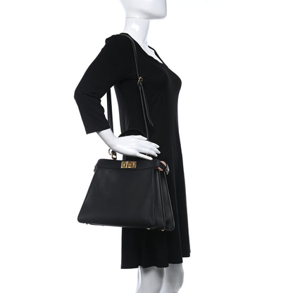 Fendi Vitello Seta Shiny Nappa Medium Peekaboo I SEE U Satchel Black Light Rose 2 of 10