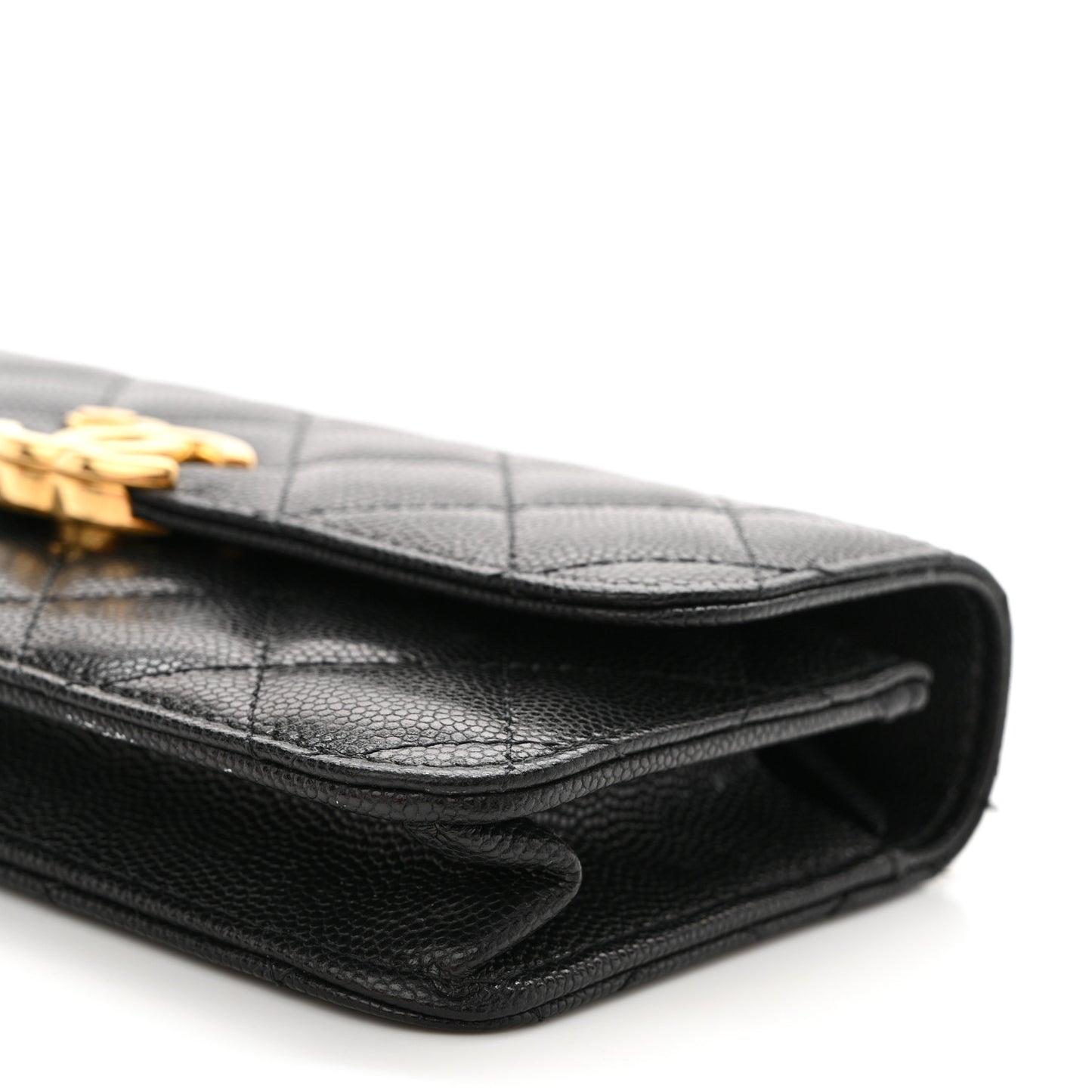 Caviar Quilted Coco First Phone Holder With Chain Black