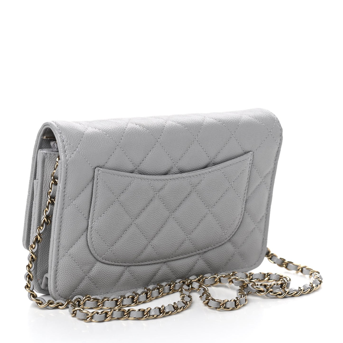Caviar Quilted Wallet On Chain WOC Grey