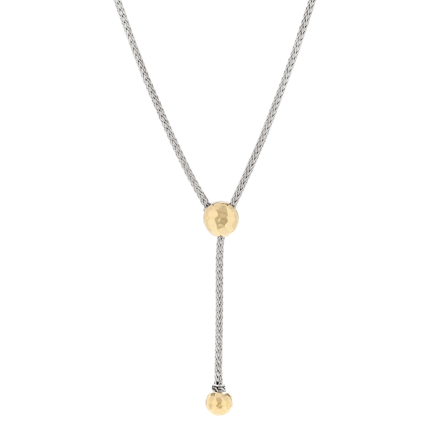 Sterling Silver 18K Yellow Gold Classic Chain Hammered Y Necklace