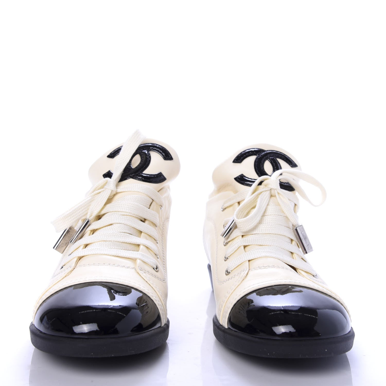 Chanel Lambskin Patent Calfskin CC Sneakers 39 White Black 2 of 9