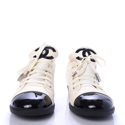 Chanel Lambskin Patent Calfskin CC Sneakers 39 White Black 2 of 9
