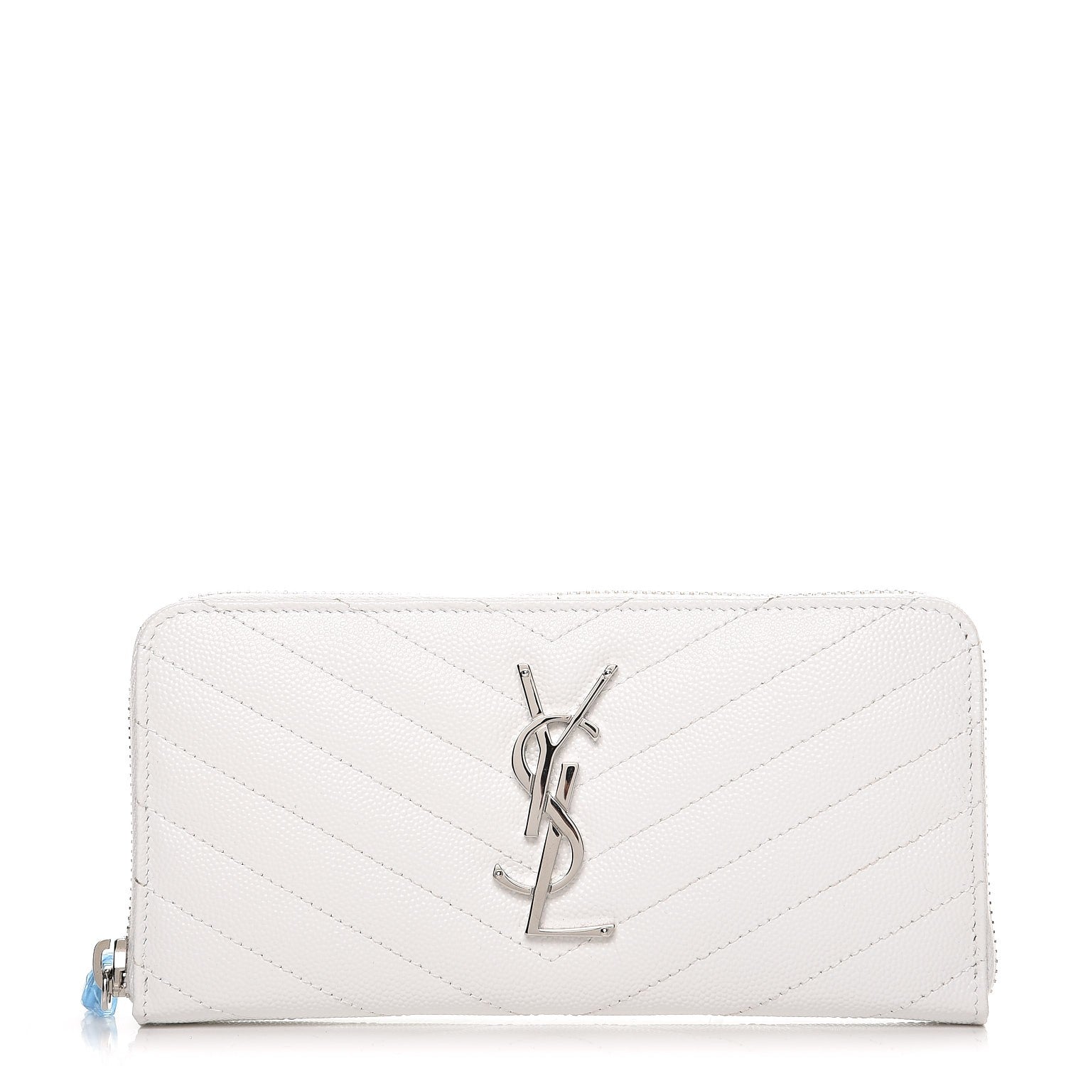 Saint Laurent Grain De Poudre Matelasse Chevron Monogram Zip Around Wallet Blanc Optique 1 of 7