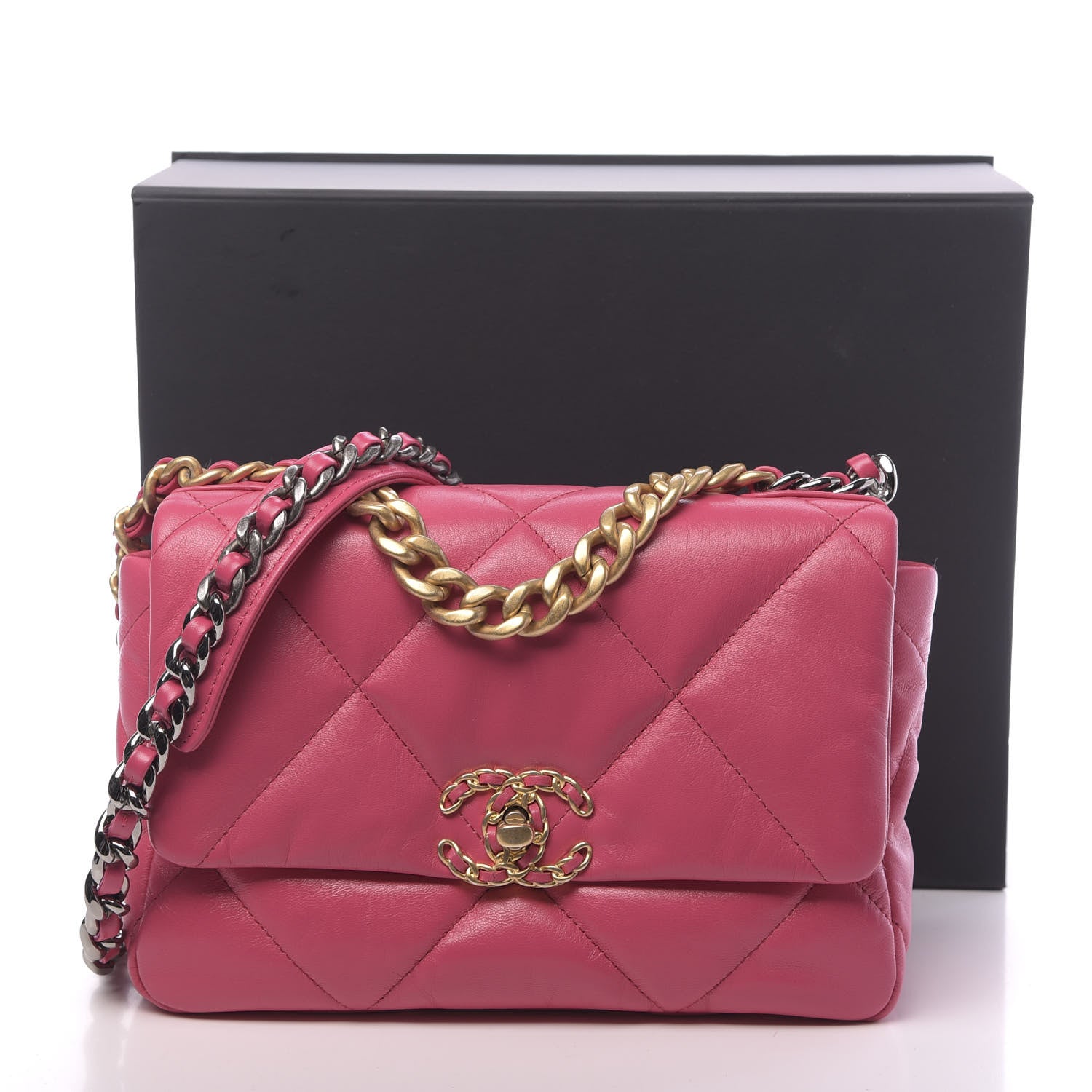 Chanel Goatskin Quilted Medium 19 Flap Dark Pink 11 of 11