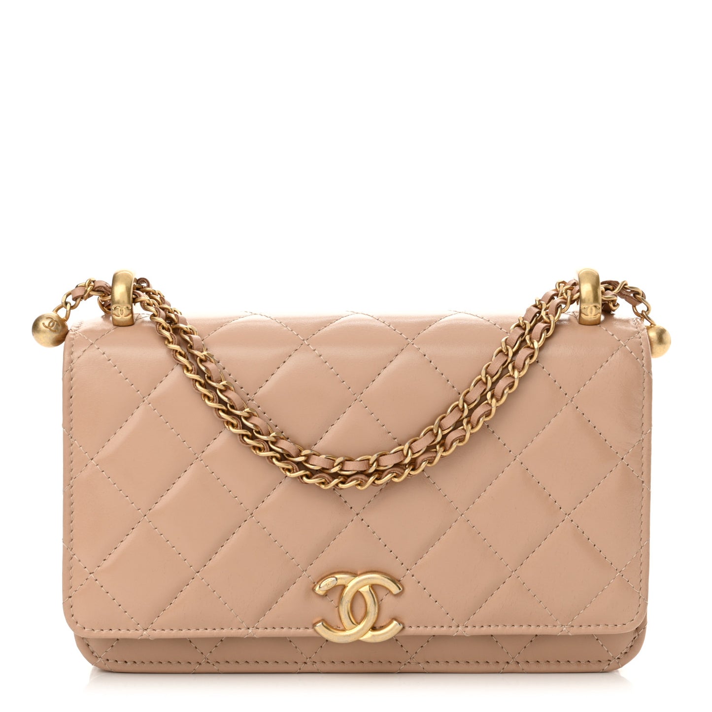 Calfskin Quilted Perfect Fit Wallet On Chain WOC Beige