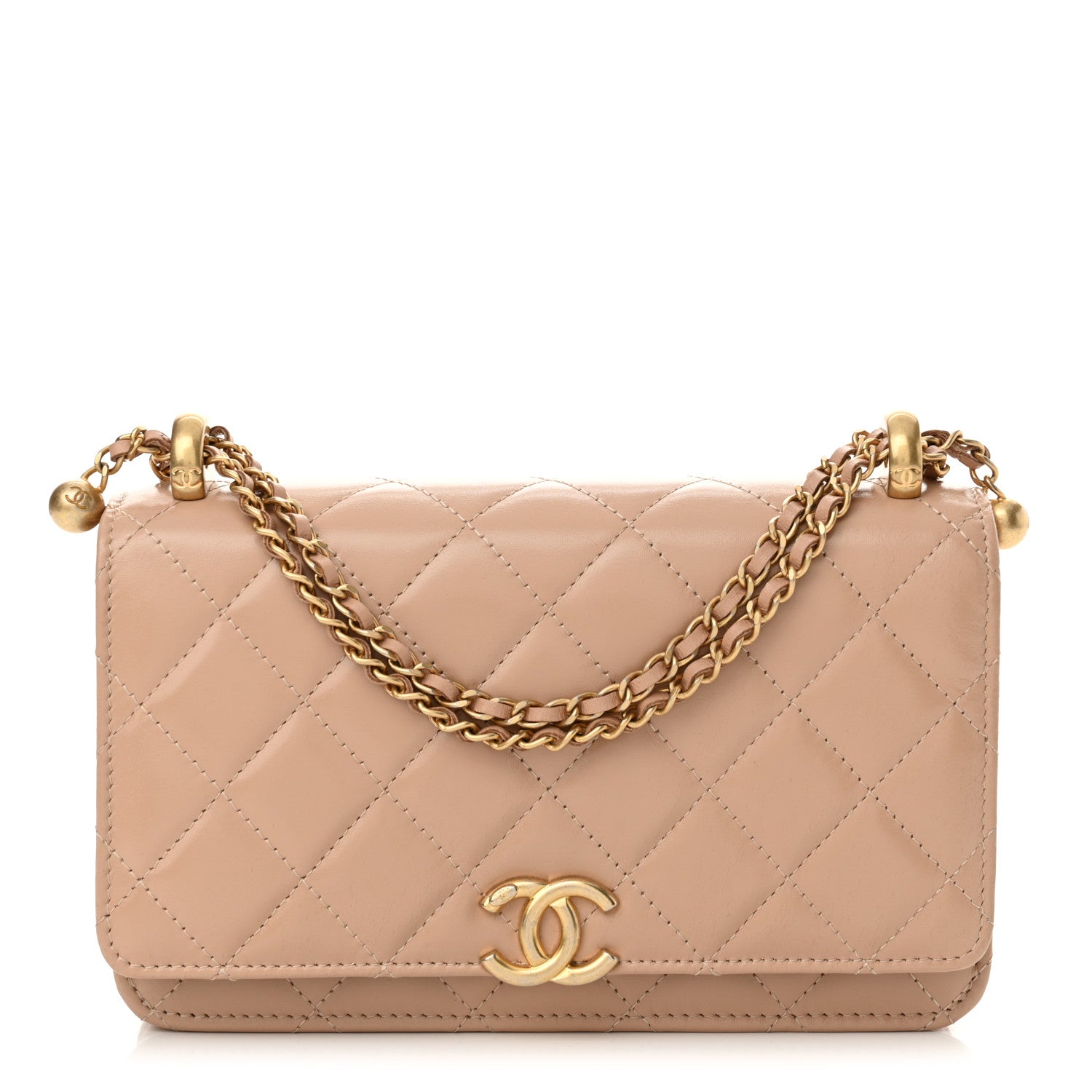 Chanel Calfskin Quilted Perfect Fit Wallet On Chain WOC Beige 1 of 11