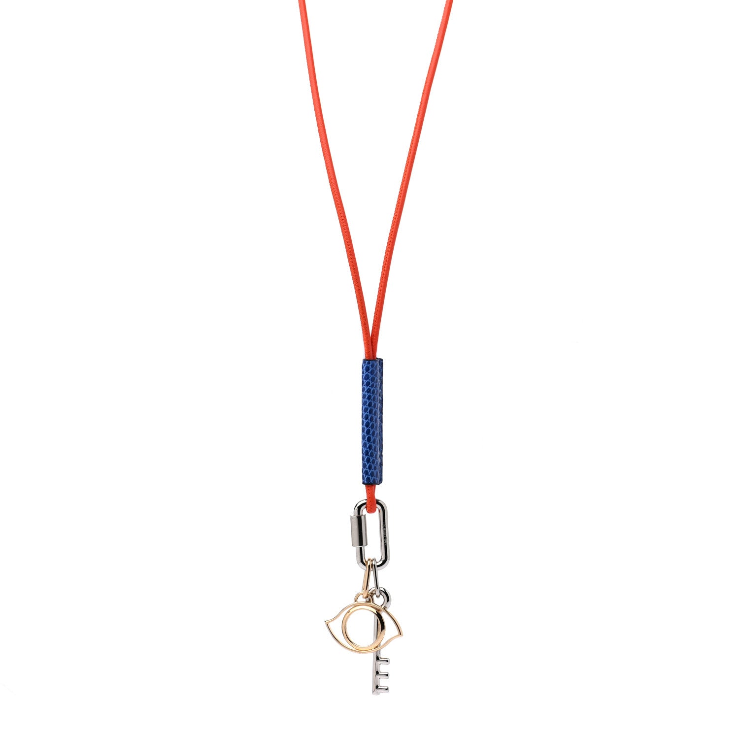 Hermes Lizard Palladium Permabrass Curiosite Pendant Necklace Orange 1 of 9