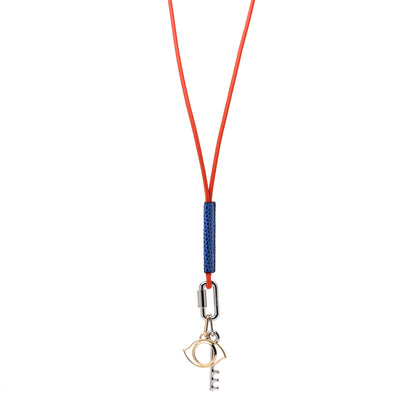 Hermes Lizard Palladium Permabrass Curiosite Pendant Necklace Orange 1 of 9