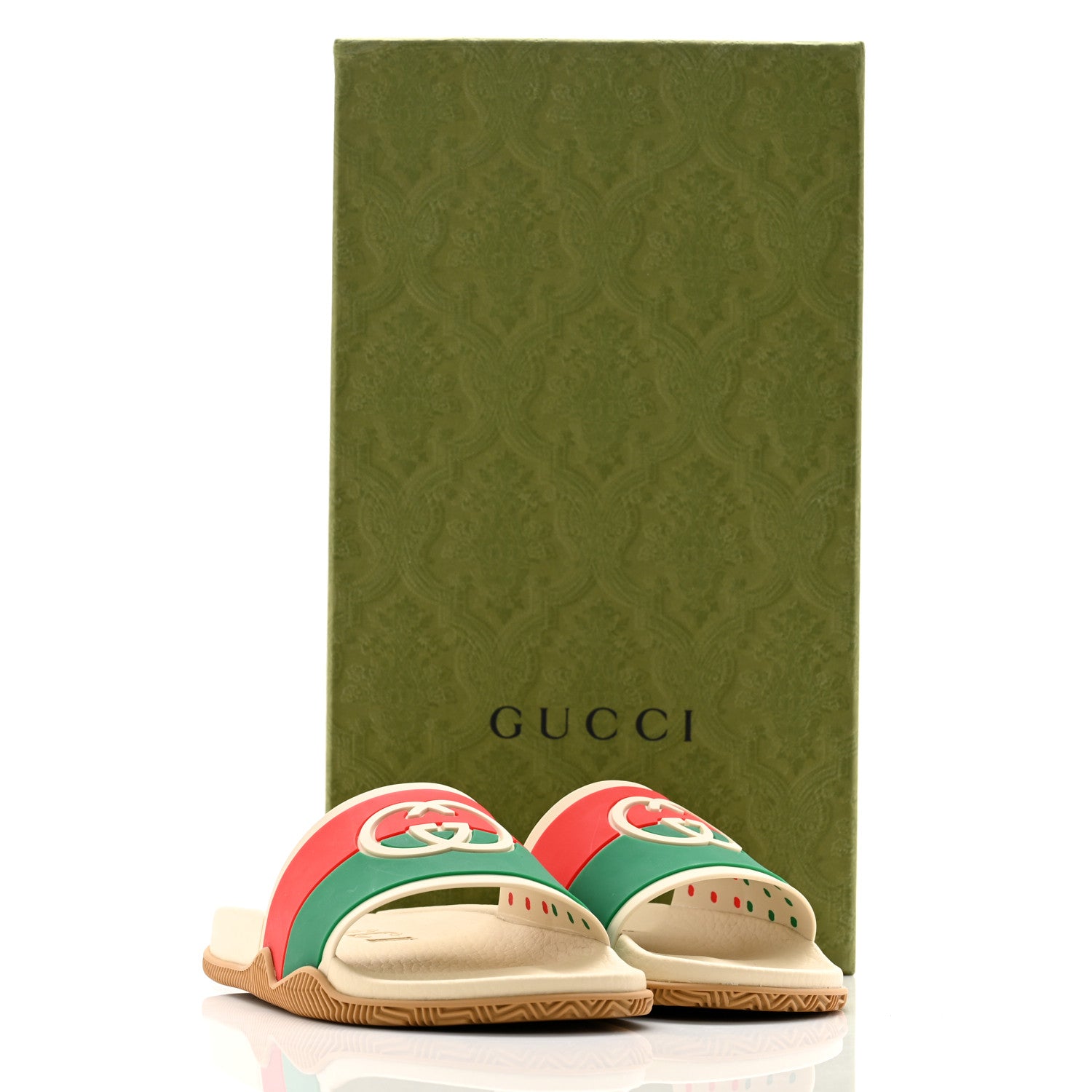 Gucci Rubber Web Womens Interlocking G Slide Sandals 36 Mystic White Green Red 9 of 9