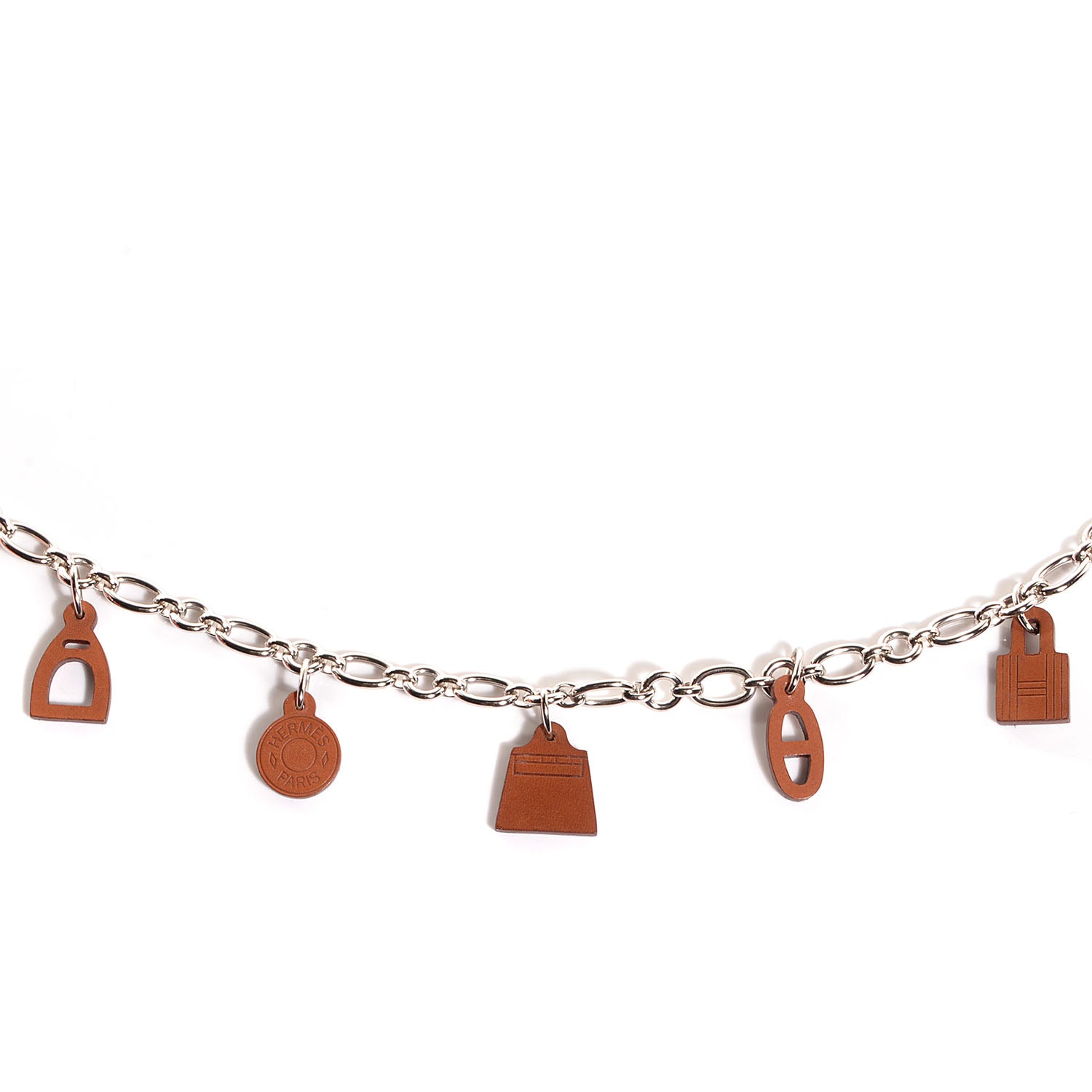 Hermes Silver Palladium Fauve Barenia Olga 5 Charms Chain Belt 3 of 9