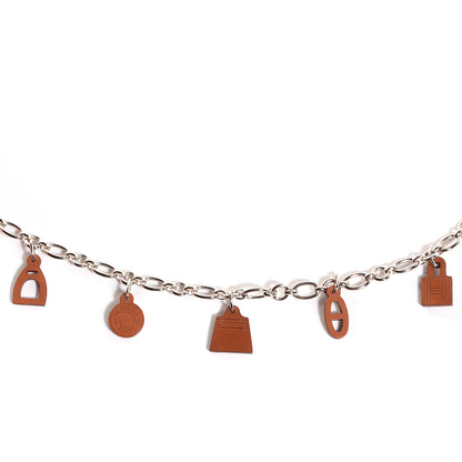 Hermes Silver Palladium Fauve Barenia Olga 5 Charms Chain Belt 3 of 9