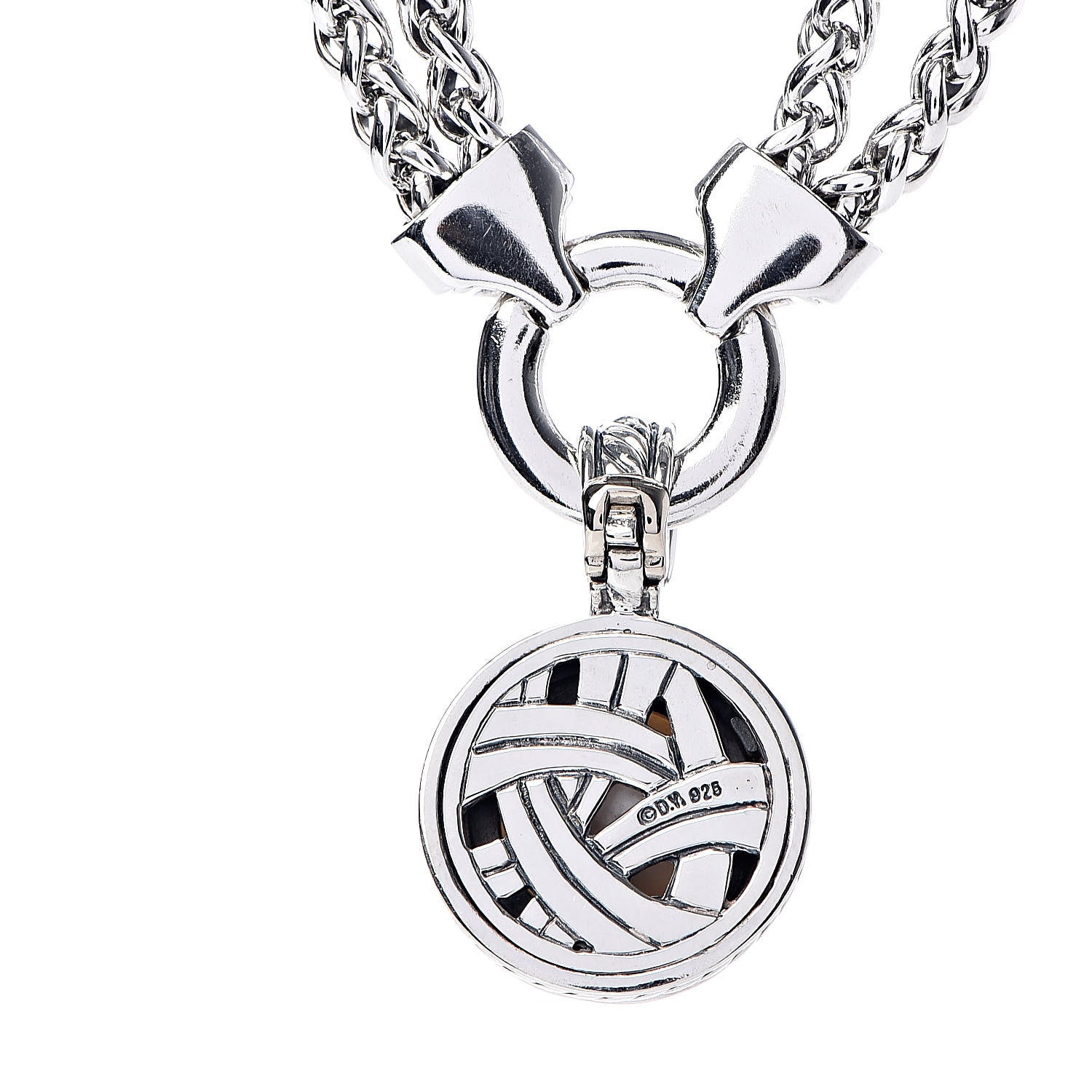 David Yurman Sterling Silver Diamond Pearl Double Wheat Chain Pendant Necklace 5 of 6