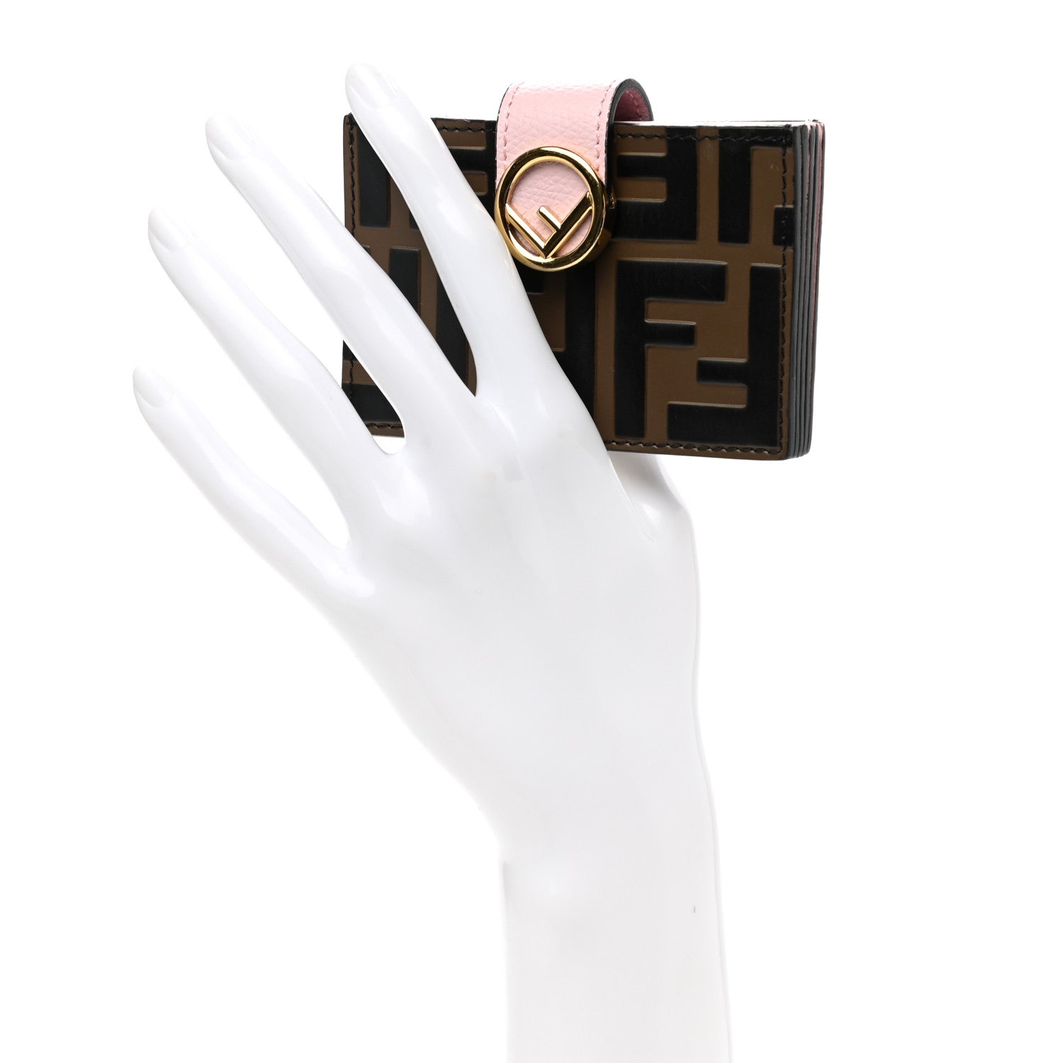 Fendi Vitello Cruise F is Fendi Bi-Color FF 1974 Embossed Gusseted Card Holder Maya Black Peonia 2 of 10