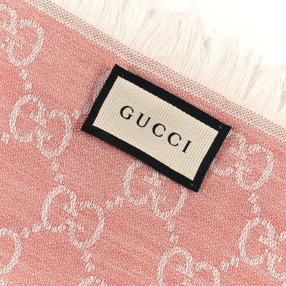 Gucci Wool Silk Monogram GGWeb Fringe Shawl Rose Ivory 3 of 3