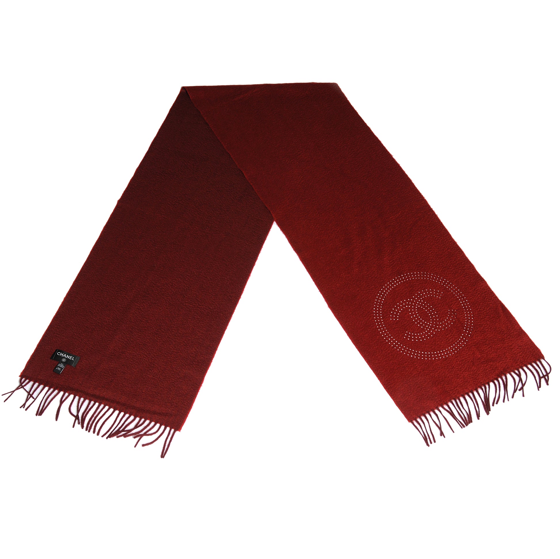 Chanel Cashmere Perforated CC Long Fringe Scarf Bordeaux 2 of 4