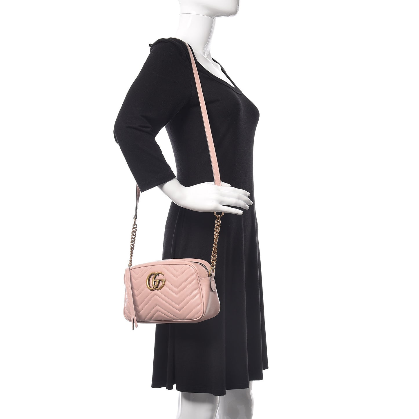 Calfskin Matelasse Small GG Marmont Chain Shoulder Bag Perfect Pink