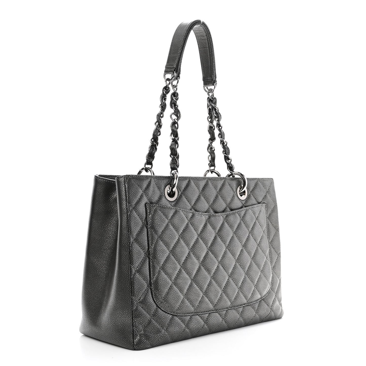 Metallic Caviar Quilted Grand Shopping Tote GST Dark Silver