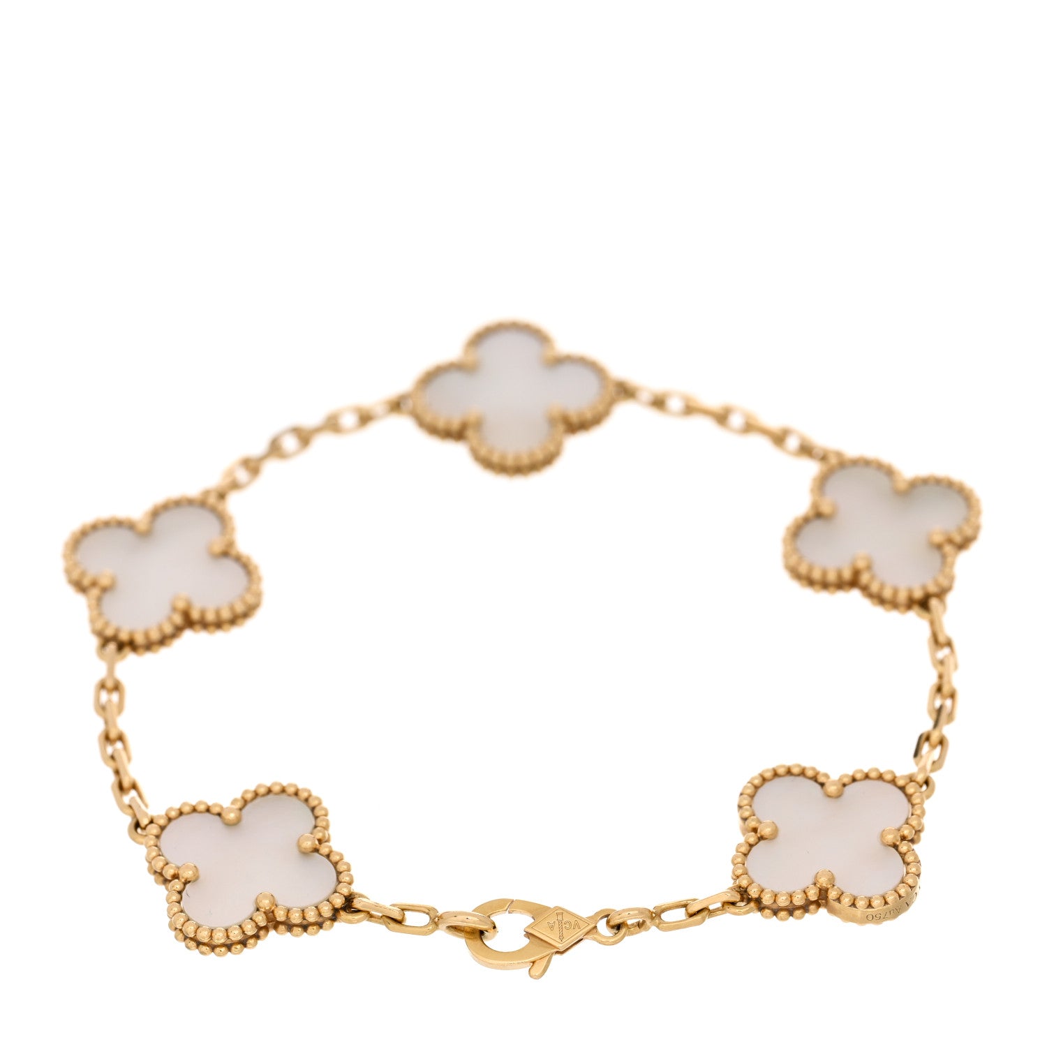 Van Cleef & Arpels 18K Yellow Gold Mother of Pearl 5 Motifs Vintage Alhambra Bracelet 2 of 4