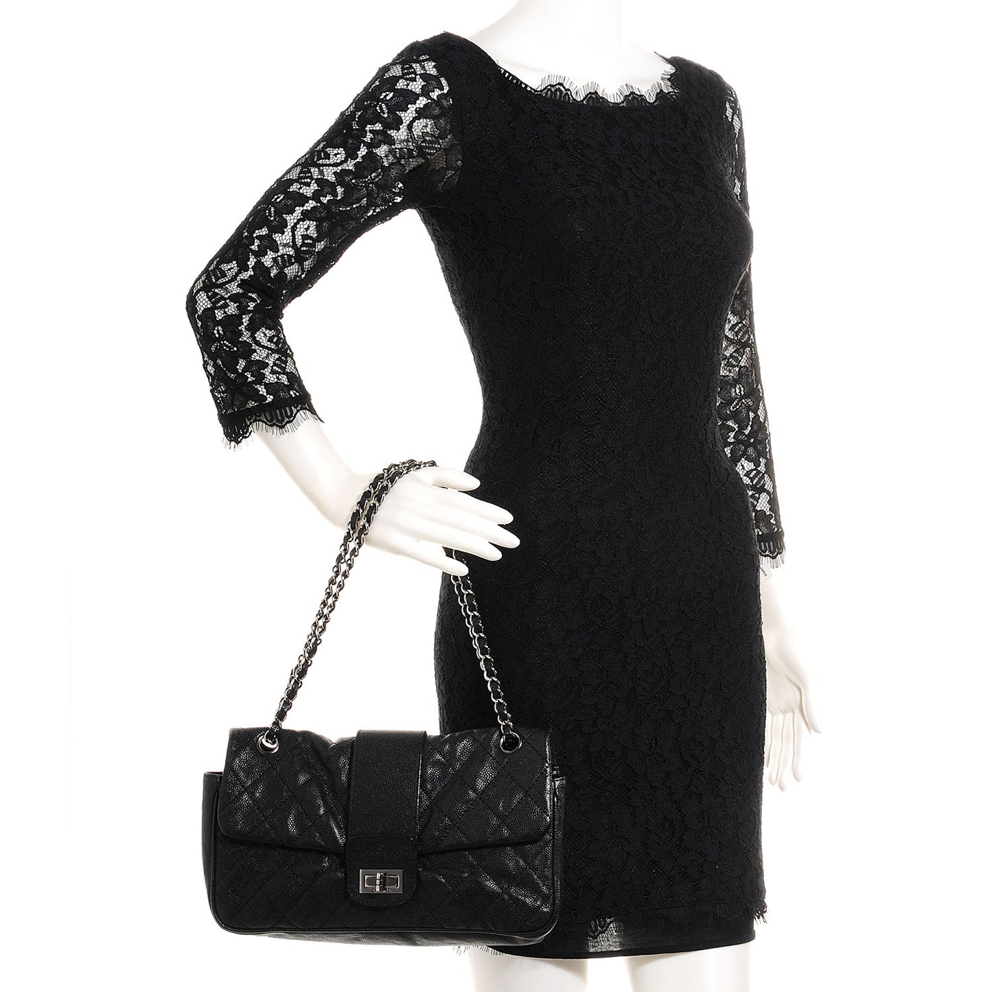 Caviar Jumbo Mademoiselle Flap Black