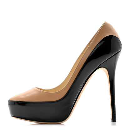 Jimmy Choo Patent Napa Sepia Platform Pumps 38 Beige Black 1 of 10