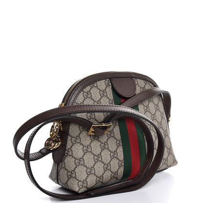 Gucci GG Supreme Monogram Textured Dollar Calfskin Web Small Ophidia Dome Shoulder Bag Beige Ebony New Acero 3 of 8
