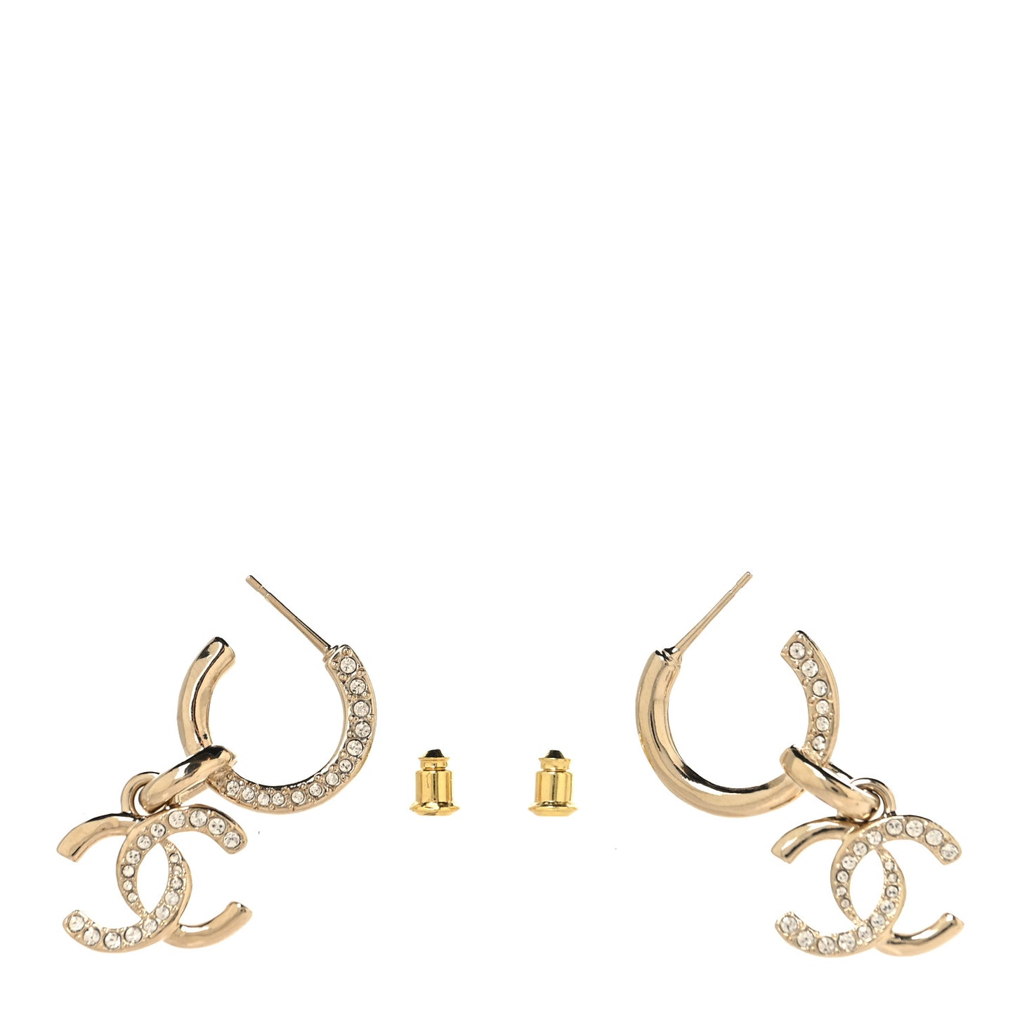 Crystal Bead CC Hoop Drop Earrings Light Gold