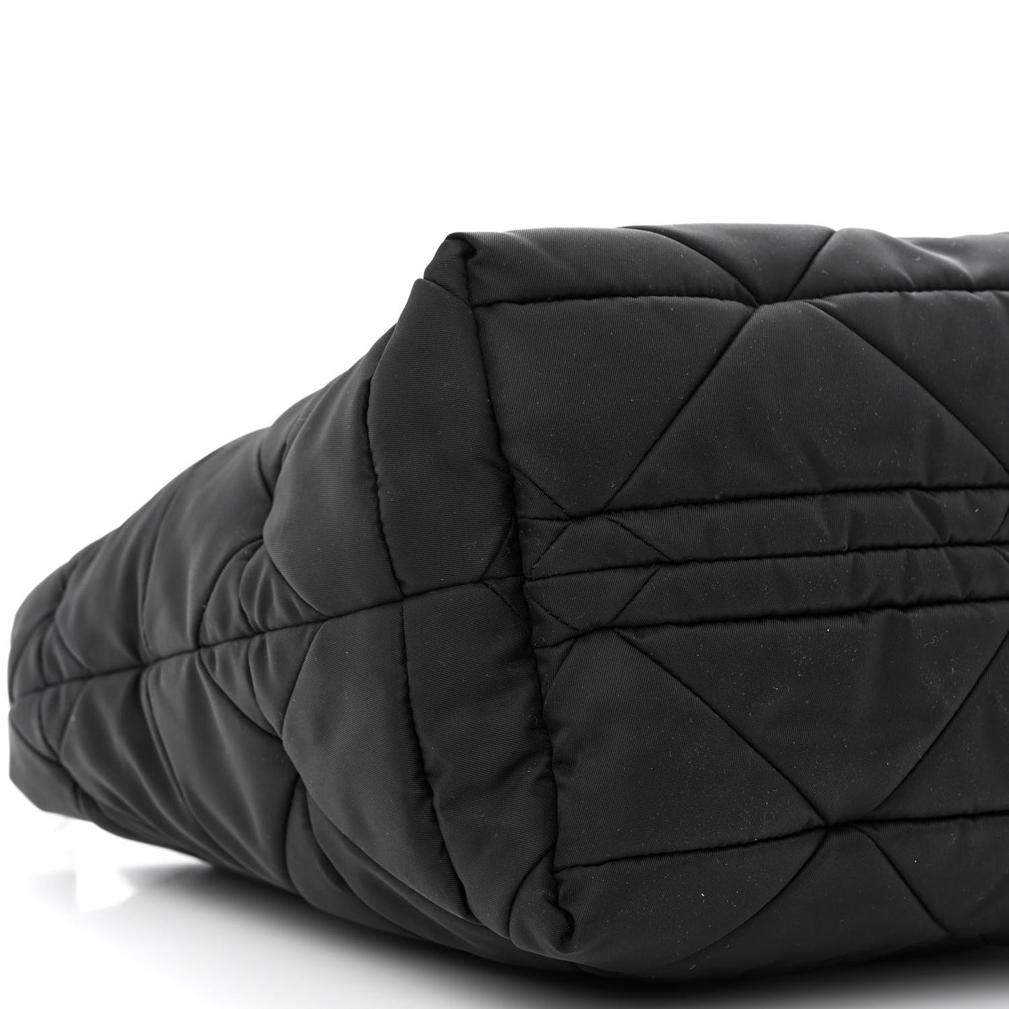 Re-Nylon Nappa Triangle Quilted Padded Small Double Handled Zip Tote Black