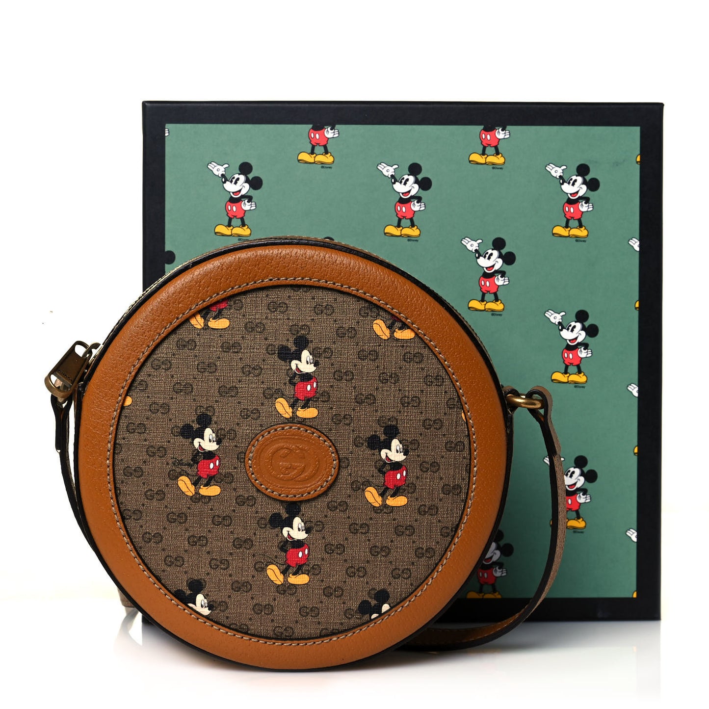 X DISNEY Mini Vintage GG Supreme Monogram Mickey Mouse Round Shoulder Bag Beige Vintage Sun Oil