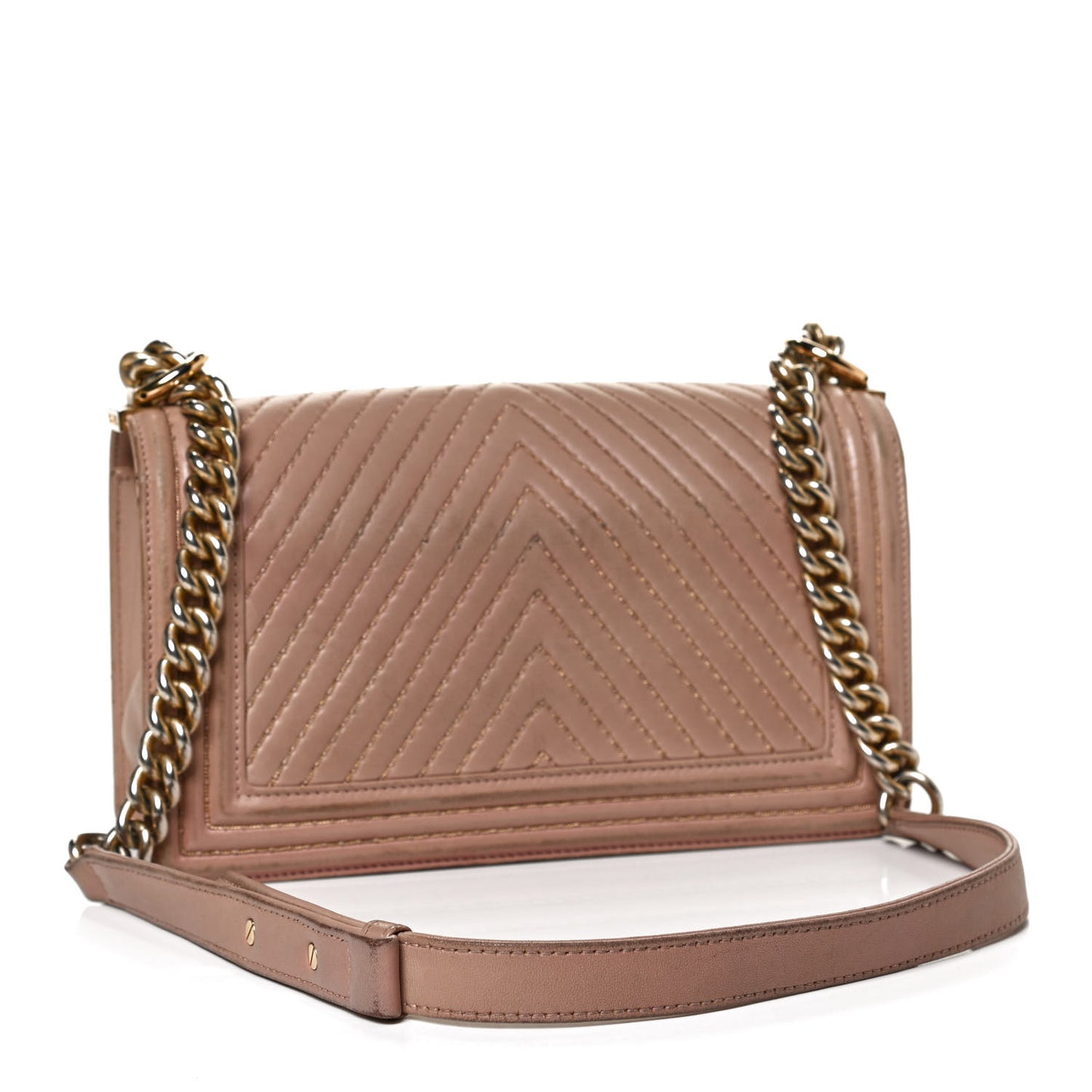 Lambskin Chevron Chain Stitched Medium Boy Flap Beige