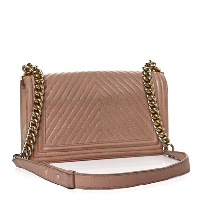 Chanel Lambskin Chevron Chain Stitched Medium Boy Flap Beige 3 of 14