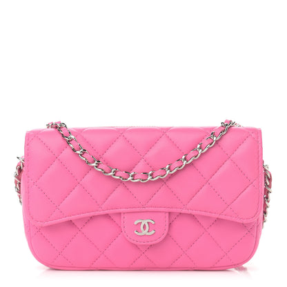Chanel Lambskin Quilted Flap Phone Holder With Chain Neon Pink 1 of 14
