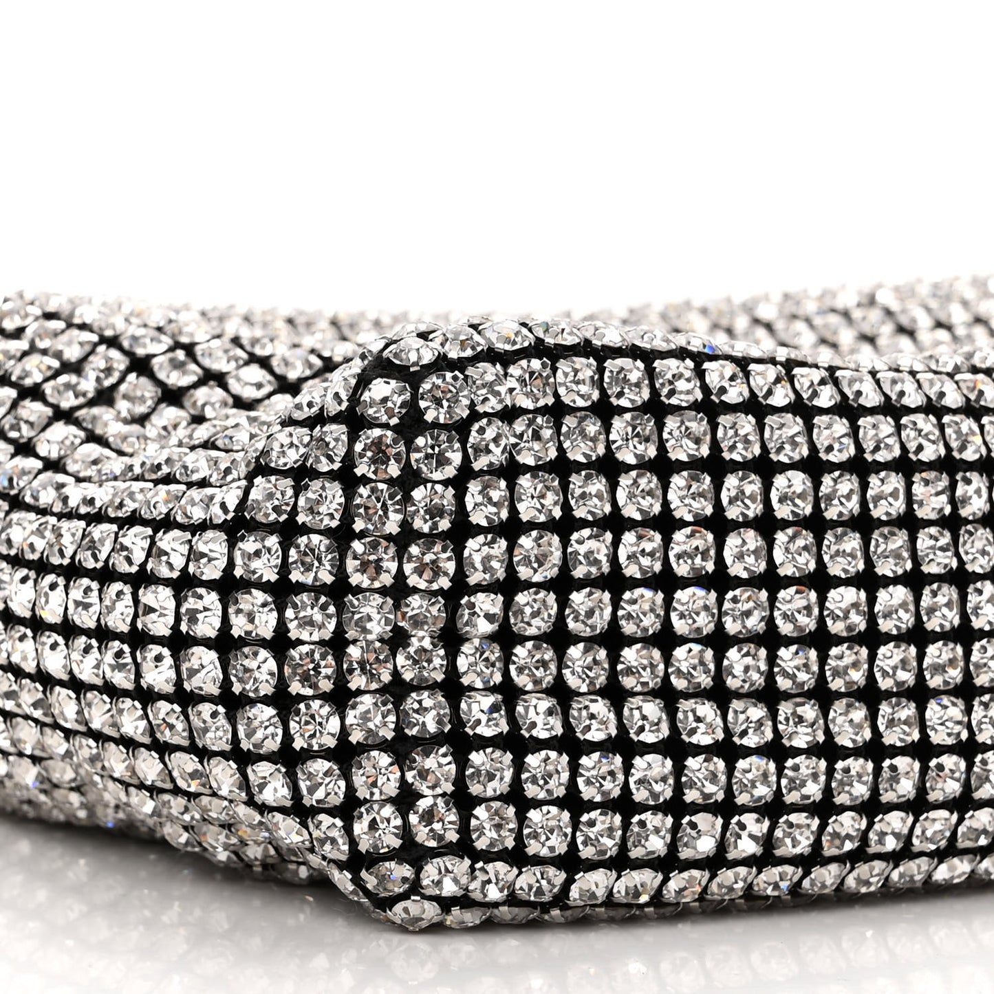 Mesh Crystal Rhinestone Mini Heiress Pouch Black Silver