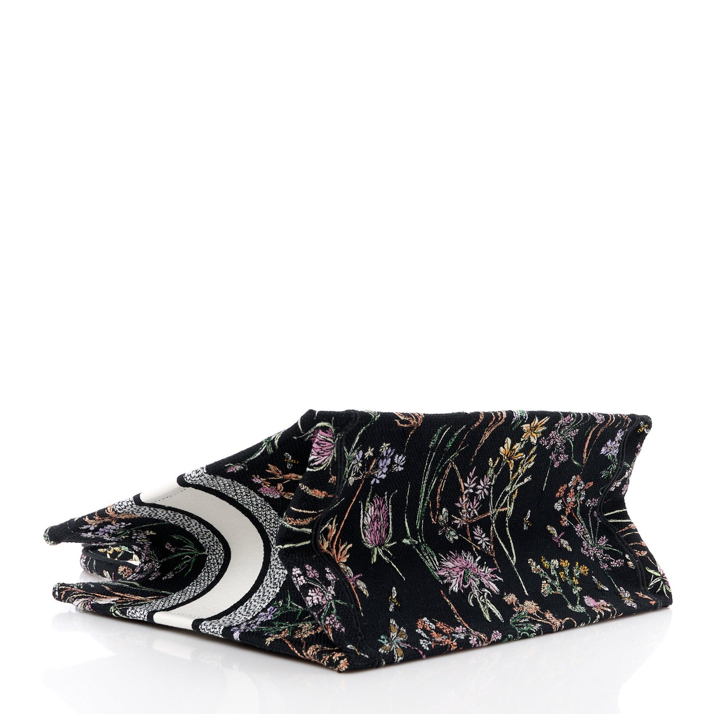 Canvas Embroidered Medium Herbarium Book Tote Black Multicolor