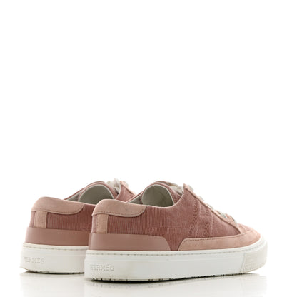 Hermes Fabric Ribbed Suede Goatskin Deep Sneakers 37 Beige Crin 4 of 13